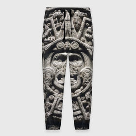 Мужские брюки 3D с принтом Календарь ацтеков в Тюмени, 100% полиэстер | манжеты по низу, эластичный пояс регулируется шнурком, по бокам два кармана без застежек, внутренняя часть кармана из мелкой сетки | ацтеки | древняя цивилизация | индейцы | майя | южная америка