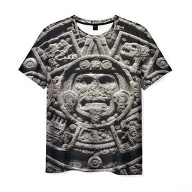 Мужская футболка 3D с принтом Календарь ацтеков в Тюмени, 100% полиэфир | прямой крой, круглый вырез горловины, длина до линии бедер | ацтеки | древняя цивилизация | индейцы | майя | южная америка