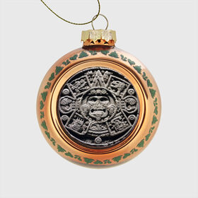 Стеклянный ёлочный шар с принтом Календарь ацтеков в Тюмени, Стекло | Диаметр: 80 мм | ацтеки | древняя цивилизация | индейцы | майя | южная америка