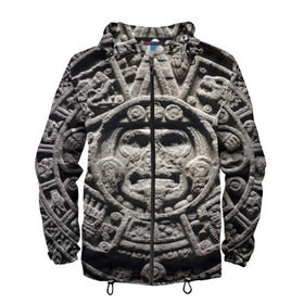 Мужская ветровка 3D с принтом Календарь ацтеков в Тюмени, 100% полиэстер | подол и капюшон оформлены резинкой с фиксаторами, два кармана без застежек по бокам, один потайной карман на груди | ацтеки | древняя цивилизация | индейцы | майя | южная америка