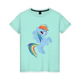 Женская футболка хлопок с принтом rainbow dash в Тюмени, 100% хлопок | прямой крой, круглый вырез горловины, длина до линии бедер, слегка спущенное плечо | cute | my little pony | pony | rainbow dash