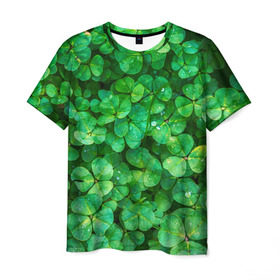 Мужская футболка 3D с принтом клевер в Тюмени, 100% полиэфир | прямой крой, круглый вырез горловины, длина до линии бедер | зелень | ирландия | клевер | лето | листья | солнце | цветы