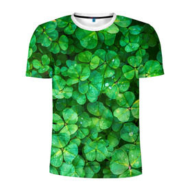Мужская футболка 3D спортивная с принтом клевер в Тюмени, 100% полиэстер с улучшенными характеристиками | приталенный силуэт, круглая горловина, широкие плечи, сужается к линии бедра | Тематика изображения на принте: зелень | ирландия | клевер | лето | листья | солнце | цветы