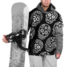 Накидка на куртку 3D с принтом Черепа в Тюмени, 100% полиэстер |  | день мертвых | мексика | паттерн | традиция | узоры | цветы | черно белый