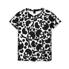 Женская футболка 3D с принтом Черепа в Тюмени, 100% полиэфир ( синтетическое хлопкоподобное полотно) | прямой крой, круглый вырез горловины, длина до линии бедер | день мертвых | мексика | паттерн | традиция | узоры | цветы | черно белый