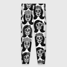 Женские брюки 3D с принтом День мертвецов в Тюмени, полиэстер 100% | прямой крой, два кармана без застежек по бокам, с мягкой трикотажной резинкой на поясе и по низу штанин. В поясе для дополнительного комфорта — широкие завязки | 