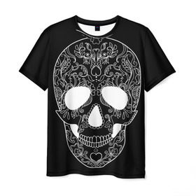 Мужская футболка 3D с принтом Мексиканский череп в Тюмени, 100% полиэфир | прямой крой, круглый вырез горловины, длина до линии бедер | Тематика изображения на принте: день мертвых | мексика | традция | узоры | цветы | черный