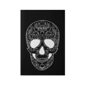 Обложка для паспорта матовая кожа с принтом Мексиканский череп в Тюмени, натуральная матовая кожа | размер 19,3 х 13,7 см; прозрачные пластиковые крепления | Тематика изображения на принте: день мертвых | мексика | традция | узоры | цветы | черный