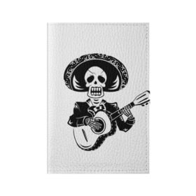 Обложка для паспорта матовая кожа с принтом Мексиканский череп в Тюмени, натуральная матовая кожа | размер 19,3 х 13,7 см; прозрачные пластиковые крепления | color | day of the dead | dead | death | holiday | mexican skull | mexico | ornament | pattern | гитара | день мертвых | мексика | мексиканский череп | мертвецов | музыка | орнамент | поет | праздник | узоры | цветы