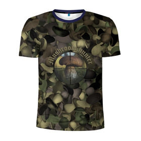Мужская футболка 3D спортивная с принтом Грибной охотник в Тюмени, 100% полиэстер с улучшенными характеристиками | приталенный силуэт, круглая горловина, широкие плечи, сужается к линии бедра | hunter | грибы | камуфляж | лес | охота