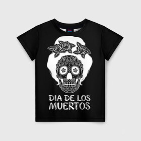 Детская футболка 3D с принтом День мертвецов в Тюмени, 100% гипоаллергенный полиэфир | прямой крой, круглый вырез горловины, длина до линии бедер, чуть спущенное плечо, ткань немного тянется | Тематика изображения на принте: halloween | mexiэллоуин | день мертвых | мексика | мексиканский череп | мертвецов | о | орнамент | праздник | узоры | хэллоуин | цветы