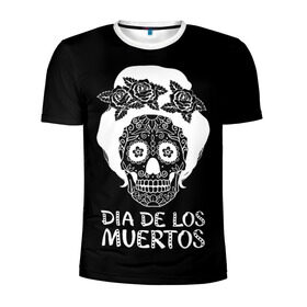 Мужская футболка 3D спортивная с принтом День мертвецов в Тюмени, 100% полиэстер с улучшенными характеристиками | приталенный силуэт, круглая горловина, широкие плечи, сужается к линии бедра | halloween | mexiэллоуин | день мертвых | мексика | мексиканский череп | мертвецов | о | орнамент | праздник | узоры | хэллоуин | цветы