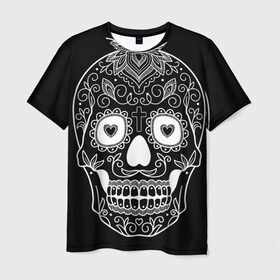 Мужская футболка 3D с принтом Мексиканский череп в Тюмени, 100% полиэфир | прямой крой, круглый вырез горловины, длина до линии бедер | 