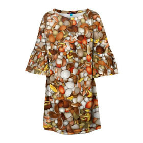 Детское платье 3D с принтом Грибы. Много грибов в Тюмени, 100% полиэстер | прямой силуэт, чуть расширенный к низу. Круглая горловина, на рукавах — воланы | лес | охота