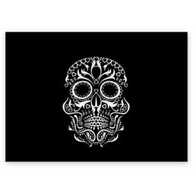 Поздравительная открытка с принтом Мексиканский череп в Тюмени, 100% бумага | плотность бумаги 280 г/м2, матовая, на обратной стороне линовка и место для марки
 | Тематика изображения на принте: color | dead | death | eyes | girl | halloween | holiday | makeup | mask | mexican skull | mexico | ornament | pattern | взгляд | девушка | день мертвых | макияж | маска | мексика | мексиканский череп | мертвецов | орнамент | паутина | праздник