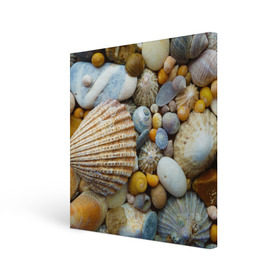 Холст квадратный с принтом Морские ракушки и камни в Тюмени, 100% ПВХ |  | камни | море | морские камни | ракушки