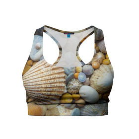 Женский спортивный топ 3D с принтом Морские ракушки и камни в Тюмени, 82% полиэстер, 18% спандекс Ткань безопасна для здоровья, позволяет коже дышать, не мнется и не растягивается |  | камни | море | морские камни | ракушки