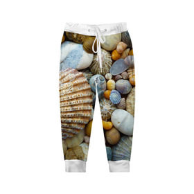 Детские брюки 3D с принтом Морские ракушки и камни в Тюмени, 100% полиэстер | манжеты по низу, эластичный пояс регулируется шнурком, по бокам два кармана без застежек, внутренняя часть кармана из мелкой сетки | камни | море | морские камни | ракушки