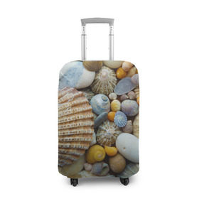 Чехол для чемодана 3D с принтом Морские ракушки и камни в Тюмени, 86% полиэфир, 14% спандекс | двустороннее нанесение принта, прорези для ручек и колес | камни | море | морские камни | ракушки