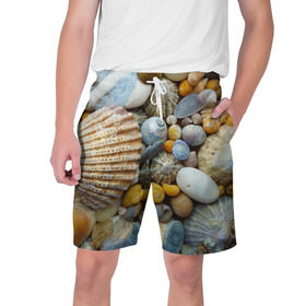 Мужские шорты 3D с принтом Морские ракушки и камни в Тюмени,  полиэстер 100% | прямой крой, два кармана без застежек по бокам. Мягкая трикотажная резинка на поясе, внутри которой широкие завязки. Длина чуть выше колен | камни | море | морские камни | ракушки