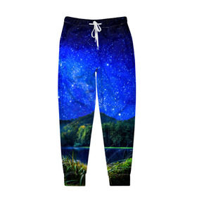 Мужские брюки 3D с принтом Звездное небо в Тюмени, 100% полиэстер | манжеты по низу, эластичный пояс регулируется шнурком, по бокам два кармана без застежек, внутренняя часть кармана из мелкой сетки | звезда | небо | ночь | озеро