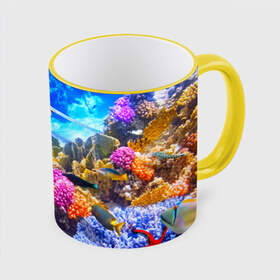 Кружка 3D с принтом Подводный мир в Тюмени, керамика | ёмкость 330 мл | Тематика изображения на принте: вода | коралл | океан | рыбки | синяя
