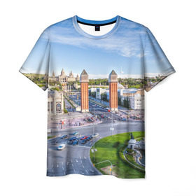Мужская футболка 3D с принтом Барселона в Тюмени, 100% полиэфир | прямой крой, круглый вырез горловины, длина до линии бедер | barcelona | europe | spain | барселона | европа | ес | испания | каталония | отпуск | туризм