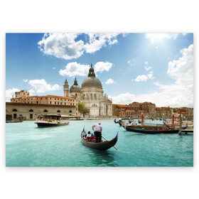 Поздравительная открытка с принтом Венеция в Тюмени, 100% бумага | плотность бумаги 280 г/м2, матовая, на обратной стороне линовка и место для марки
 | europe | italy | venice | венеция | вода | европа | ес | италия | каникулы | лодки | отдых | отпуск | солнце | туризм