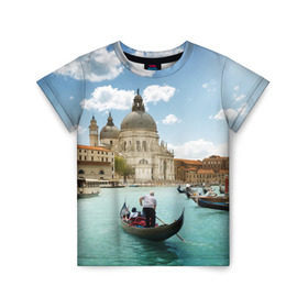 Детская футболка 3D с принтом Венеция в Тюмени, 100% гипоаллергенный полиэфир | прямой крой, круглый вырез горловины, длина до линии бедер, чуть спущенное плечо, ткань немного тянется | europe | italy | venice | венеция | вода | европа | ес | италия | каникулы | лодки | отдых | отпуск | солнце | туризм