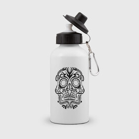 Бутылка спортивная с принтом Мексиканский череп в Тюмени, металл | емкость — 500 мл, в комплекте две пластиковые крышки и карабин для крепления | Тематика изображения на принте: 