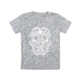 Детская футболка хлопок с принтом Мексиканский череп в Тюмени, 100% хлопок | круглый вырез горловины, полуприлегающий силуэт, длина до линии бедер | mexi | день мертвых | мексика | мексиканский череп | мертвецов | орнамент | праздник | узоры | цветы