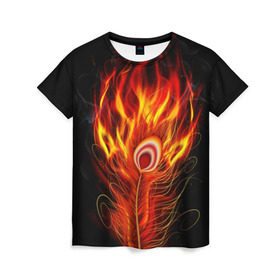 Женская футболка 3D с принтом Феникс в Тюмени, 100% полиэфир ( синтетическое хлопкоподобное полотно) | прямой крой, круглый вырез горловины, длина до линии бедер | phoenix | арт | дым | краска | лучи | огонь | пламя | прикольные | птица. фентези | свет | феникс