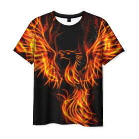 Мужская футболка 3D с принтом Феникс в Тюмени, 100% полиэфир | прямой крой, круглый вырез горловины, длина до линии бедер | огонь | пламя | птица