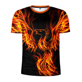 Мужская футболка 3D спортивная с принтом Феникс в Тюмени, 100% полиэстер с улучшенными характеристиками | приталенный силуэт, круглая горловина, широкие плечи, сужается к линии бедра | Тематика изображения на принте: огонь | пламя | птица