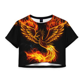 Женская футболка 3D укороченная с принтом Феникс в Тюмени, 100% полиэстер | круглая горловина, длина футболки до линии талии, рукава с отворотами | огонь | пламя | птица