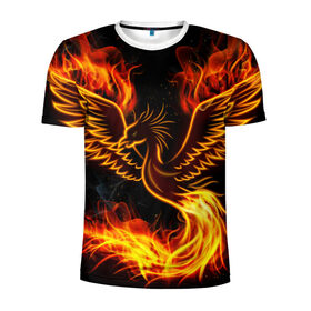 Мужская футболка 3D спортивная с принтом Феникс в Тюмени, 100% полиэстер с улучшенными характеристиками | приталенный силуэт, круглая горловина, широкие плечи, сужается к линии бедра | огонь | пламя | птица