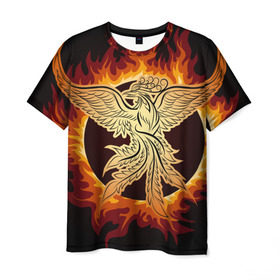 Мужская футболка 3D с принтом Феникс в Тюмени, 100% полиэфир | прямой крой, круглый вырез горловины, длина до линии бедер | огонь | пламя | птица