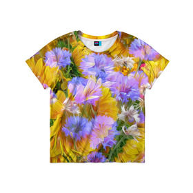 Детская футболка 3D с принтом Живописные цветы 1 в Тюмени, 100% гипоаллергенный полиэфир | прямой крой, круглый вырез горловины, длина до линии бедер, чуть спущенное плечо, ткань немного тянется | лепестки | прикольные картинки | цветочки | цветы