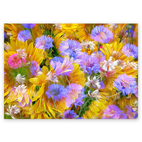 Поздравительная открытка с принтом Живописные цветы 1 в Тюмени, 100% бумага | плотность бумаги 280 г/м2, матовая, на обратной стороне линовка и место для марки
 | лепестки | прикольные картинки | цветочки | цветы