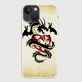 Чехол для iPhone 13 mini с принтом Покоритель сердец в Тюмени,  |  | Тематика изображения на принте: dragon | дракон | дракоша | змей | когти | крылья | монстр | огонь | пламя | рога | тату | татуировка | трайбл | чешуя | чудовище | шипы