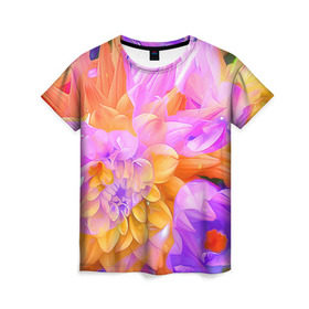 Женская футболка 3D с принтом Живописные цветы 4 в Тюмени, 100% полиэфир ( синтетическое хлопкоподобное полотно) | прямой крой, круглый вырез горловины, длина до линии бедер | лепестки | прикольные картинки | цветочки | цветы