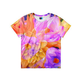 Детская футболка 3D с принтом Живописные цветы 4 в Тюмени, 100% гипоаллергенный полиэфир | прямой крой, круглый вырез горловины, длина до линии бедер, чуть спущенное плечо, ткань немного тянется | лепестки | прикольные картинки | цветочки | цветы