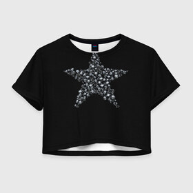 Женская футболка 3D укороченная с принтом Алмазная звезда в Тюмени, 100% полиэстер | круглая горловина, длина футболки до линии талии, рукава с отворотами | алмаз | блеск | бриллиант | драгоценность | звезда