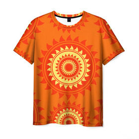 Мужская футболка 3D с принтом Солнце в Тюмени, 100% полиэфир | прямой крой, круглый вырез горловины, длина до линии бедер | orange | summer | sun | жара | лето | орнамент | позитив