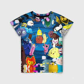 Детская футболка 3D с принтом Adventure Time 1 в Тюмени, 100% гипоаллергенный полиэфир | прямой крой, круглый вырез горловины, длина до линии бедер, чуть спущенное плечо, ткань немного тянется | adventure time | bubblegum | dog | finn | jake | marcelline | время приключений | джейк и финн | марселин | пупырка