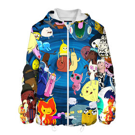 Мужская куртка 3D с принтом Adventure Time 1 в Тюмени, ткань верха — 100% полиэстер, подклад — флис | прямой крой, подол и капюшон оформлены резинкой с фиксаторами, два кармана без застежек по бокам, один большой потайной карман на груди. Карман на груди застегивается на липучку | Тематика изображения на принте: adventure time | bubblegum | dog | finn | jake | marcelline | время приключений | джейк и финн | марселин | пупырка