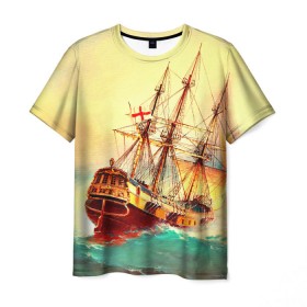 Мужская футболка 3D с принтом Парусник в Тюмени, 100% полиэфир | прямой крой, круглый вырез горловины, длина до линии бедер | волны | исторический | корабль | море | океан