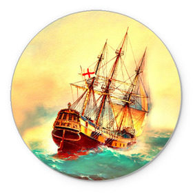 Коврик круглый с принтом Парусник в Тюмени, резина и полиэстер | круглая форма, изображение наносится на всю лицевую часть | волны | исторический | корабль | море | океан