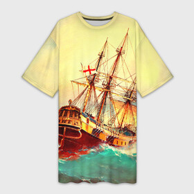 Платье-футболка 3D с принтом Парусник в Тюмени,  |  | волны | исторический | корабль | море | океан