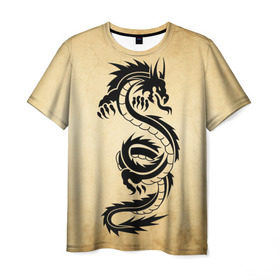 Мужская футболка 3D с принтом Убийственный змей в Тюмени, 100% полиэфир | прямой крой, круглый вырез горловины, длина до линии бедер | dragon | дракон | дракоша | змей | когти | крылья | монстр | огонь | пламя | рога | тату | татуировка | трайбл | чешуя | чудовище | шипы